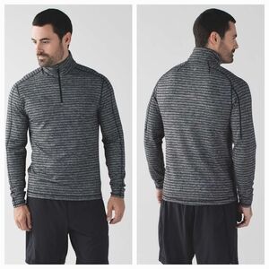 Lululemon Surge Warm 1/2 Zipup Color Stripe Black Heathered Black Sz L